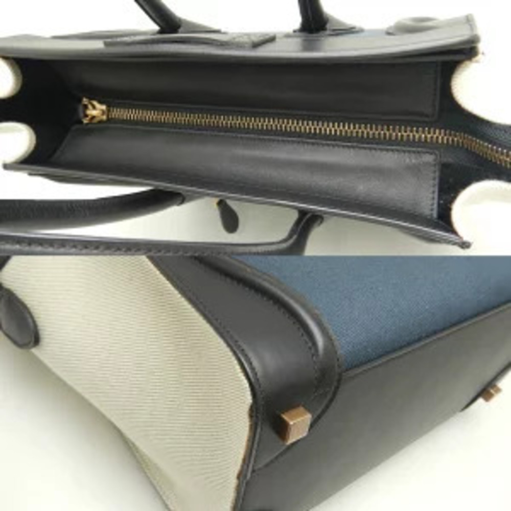 Celine Luggage Shoulder Bag Canvas Leather Black Navy Blue Natural - Picture 5 of 8